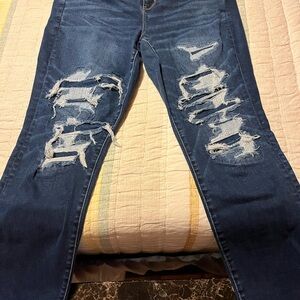 American Eagle Outfitters High Rise Distressed Jeans - Dark Blue